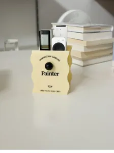 Acrylic desktop organizer pen holder with wave edge and cute black nose knob for office.