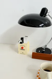Acrylic desktop storage box remote control holder pen holder detail shot white desk setup