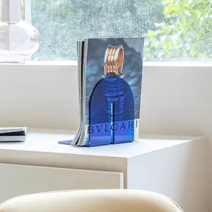 Clear blue acrylic bookend modern arched desktop book stopper for home and office shelf