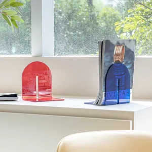 Thickened acrylic bookends arch desktop book stand transparent L shape book shelf organizer
