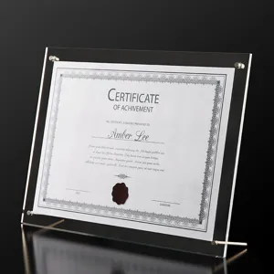 Doorzichtige acryl fotolijst certificaat houder tafelblad display standaard met schroeven.