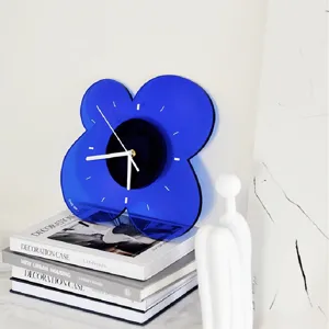 Modern Minimalist Klein Blue Acrylic Wall Clock Creative Floral Art Silent Decorative Clock For Living Room Home
