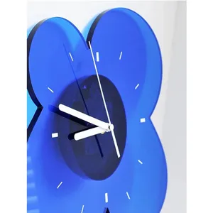 Modern minimalist blue acrylic flower shaped wall clock for home living room decor