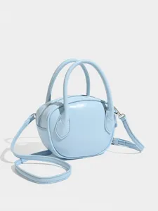 Light blue bowling bag women's minimalist top handle shoulder crossbody bag casual daily use.