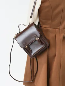 Petit sac à dos style collège marron cartable vintage femme mode sac porté épaule