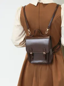 Petit sac à dos vintage en cuir marron pour femme, sacoche élégante style collège