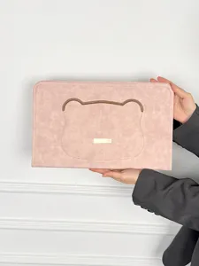 Süße rosa Laptoptasche mit Bärenohren, weiche Schutzhülle für 13 14 15 Zoll Notebooks.