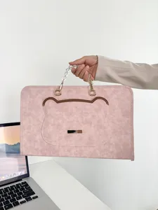 Rosa süße Bärenohr Laptop Hülle Detailansicht, stilvoller Perlen Griff für 13 bis 16 Zoll Tasche