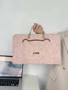 Rosa Laptopschutzhülle mit süßem Bärenohren Design und Perlenhandgriff für Notebooks