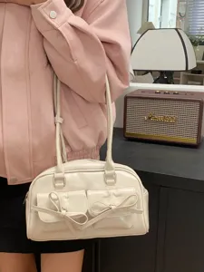 Damen Schleife Bowling Umhängetasche Lackleder stilvolle Pendler Handtasche neu