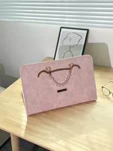 Rosa Laptophuelleuetue Computertasche mit Perlenhandgriff fuer 13 14 15 16 Zoll Laptops.