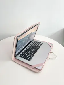 Rosa süße Laptophülle mit Perlen-Tragegriff, Schutztasche für 13 14 15 16 Zoll Notebooks.