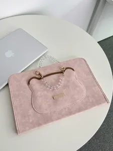 Rosa süße Bär Laptop Hülle Detailansicht, Perlen Griff Laptoptasche für 13 14 15 16 Zoll