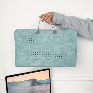 Süße Laptoptasche mit Perlen-Griff, stilvolle PU-Leder Schutzhülle für 13 15 Zoll Laptops