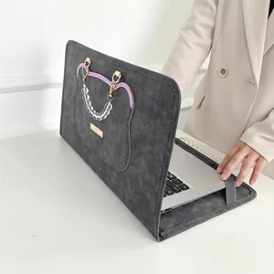 Niedliche graue Laptoptasche mit Perlenkette, Schutzhülle für 13 bis 16 Zoll Notebooks.