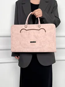 Détail de housse d'ordinateur portable ours rose, étui en cuir PU souple 14 15 16 pouces.