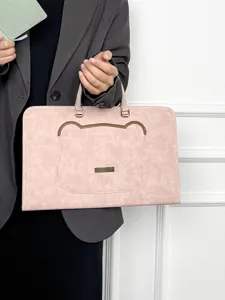 Sacoche d'ordinateur portable rose mignonne avec oreilles d'ours pour 14 15 16 pouces