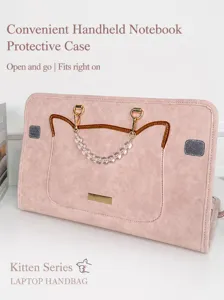 Borsa Custodia per Laptop in Pelle PU Carina Con Manico di Perle Borsa per Notebook Impermeabile per Donna Ufficio Quotidiano