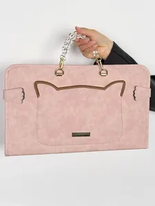 Carina borsa rosa per laptop con manico di perle, custodia gatto per 13 14 15 pollici.