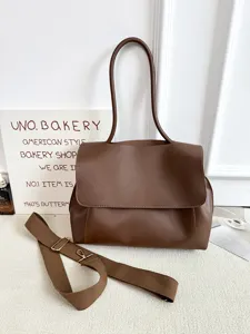 Braune große Umhängetasche für Damen Shopper Handtasche mit breitem Gurt und Henkel