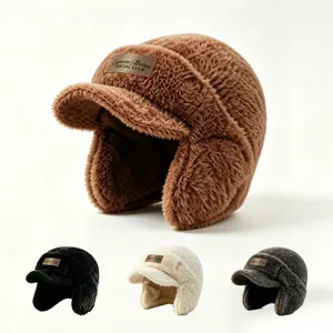 Chapeau de Trappeur Thermique Hiver Unisexe Tricoté en Acrylique Épais Chapeau à Rabats d'Oreilles en Peluche Chapeau de Bombardier
