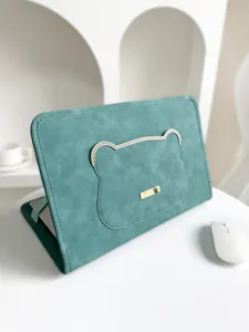 Süße türkise Laptoptasche mit Bärenohren Design und Ständer für Studenten.