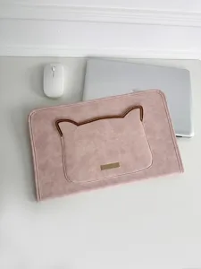 Rosa Katzenohr Laptoptasche Detailansicht, minimalistische Schutztueller fuer Notebook Geraete.
