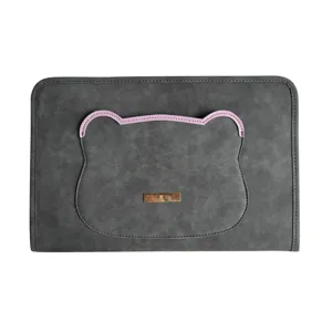 Graue Laptoptasche mit Bärenohren-Design, einfache Schutzhülle für 13 14 15 Zoll Notebooks.