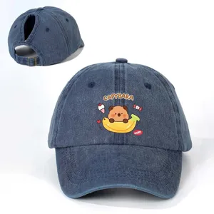 Jeans-Pferdeschwanz-Baseballkappe mit süßem Capybara-Banane-Druck, lässiger Outdoor-Hut.