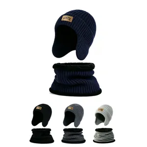 Invierno Gorro De Punto Bufanda Juego Forro De Felpa Cálido A Prueba De Viento Gorro Calentador De Cuello Al Aire Libre Protección Diario Unisex Regalo