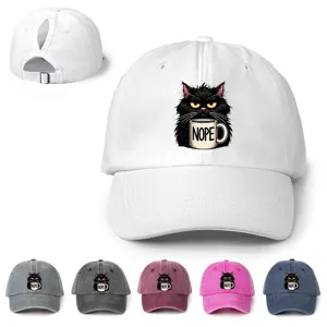 Berretto da Baseball Con Stampa Gatto Nero Divertente Con Foro Coda Cavallo Regolabile Sportivo Protezione Solare Cappello
