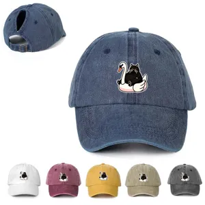 Gorra de Béisbol Coleta de Poliéster Ajustable al Aire Libre Transpirable Gorro de Sol Estampado Gato Negro Cisne Patrón Gorra Deportiva para Hombre Mujer