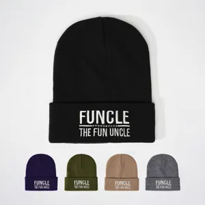 Funny Funcle The Fun Uncle Embroidered Beanie For Men Women Soft Acrylic Knitted Winter Hat Cuffed Warm Daily Outdoor Skull Cap