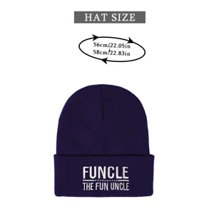 Purple knitted beanie hat with white funcle embroidery, winter warm casual cap for outdoor.