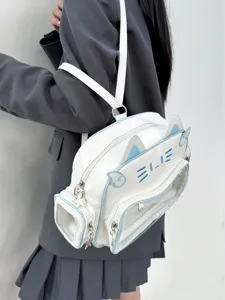 Borsa ita gatto bianco vista dettaglio, zaino spalla carino gatto meccanico Y2K.