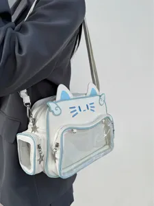 Grazioso borsa ita orecchie di gatto bianco blu finestra trasparente tracolla donna