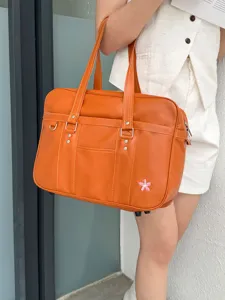 Japanese style JK uniform shoulder bag for women, large orange student commuter handbag.
