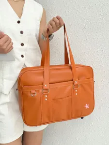 Japanese style JK uniform tote bag, large capacity PU leather shoulder student bag.