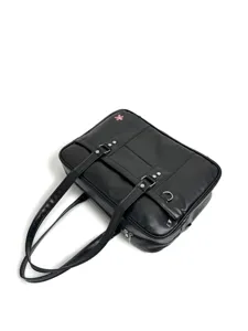 Japanese style JK uniform shoulder bag, black PU leather tote bag with cute pink sakura patch.
