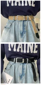 Woven braided belt for women and men, elastic canvas waist belt with metal pin buckle.