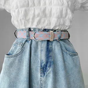 Women's Woven Canvas Belt Elastic Casual Fashion Belt With Metal Pin Buckle For Jeans And Trousers