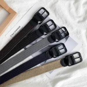 Woven stretch belt set with black pin buckle, casual canvas waist belt for men and women stylish.