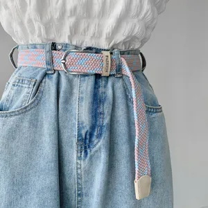 Woven canvas belt for women elastic braided design casual stylish retro jeans decorative accessory