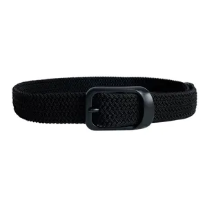 Black woven belt for women and men, stylish elastic canvas belt with durable metal buckle.