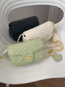 Femme Sac Bandoulière Cuir PU Matelassé Petit Sac Carré Vintage Chaîne Rabat Sac à Main Quotidien