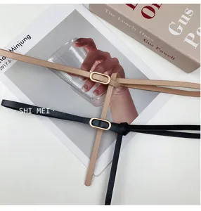 Koreaanse minimalistische smalle lederen riem met kleine ovale gesp voor jurken en truien stijl.