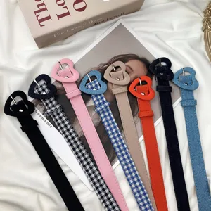 Cintura con Fibbia a Cuore Moda Donna Cintura Casual in Pelle PU e Tessuto con Occhielli Metallici per Jeans Accessori Quotidiani