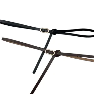 Women thin leather belt minimalist skinny waist strap with metal oval buckle for dress sweater