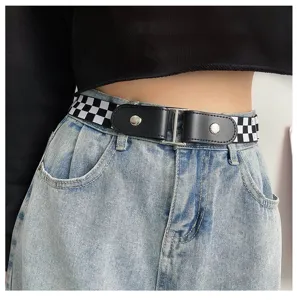 Checkered buckle-free elastic waist belt for women casual jeans styling daily wear