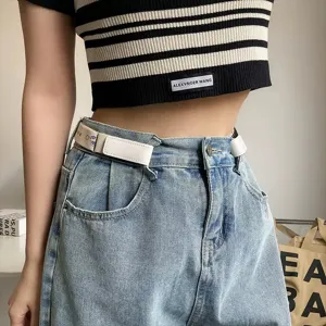 Women Elastic Invisible Belt Adjustable No Buckle Stretch Waist Belt Thin Casual Jeans Dress Waistband Accessories